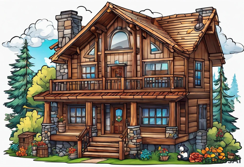 bear building a house tattoo idea