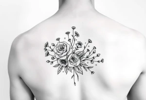 vintage bouquet of wild roses and meadow flowers with morning dew tattoo idea