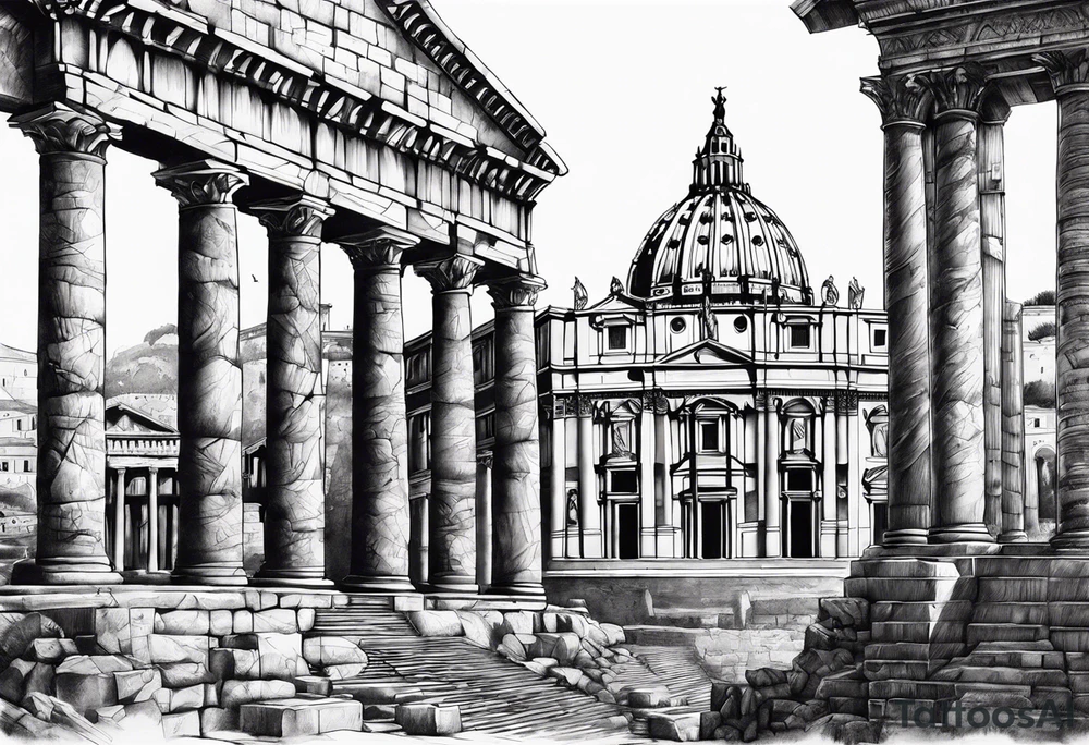 ancient ruins of Rome tattoo idea