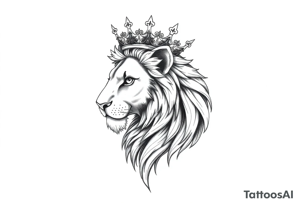 Female lion with crown tattoo idea