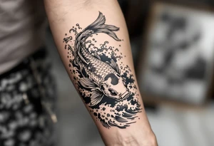 traditional koi fish swimming upstream through turbulent waves tattoo idea