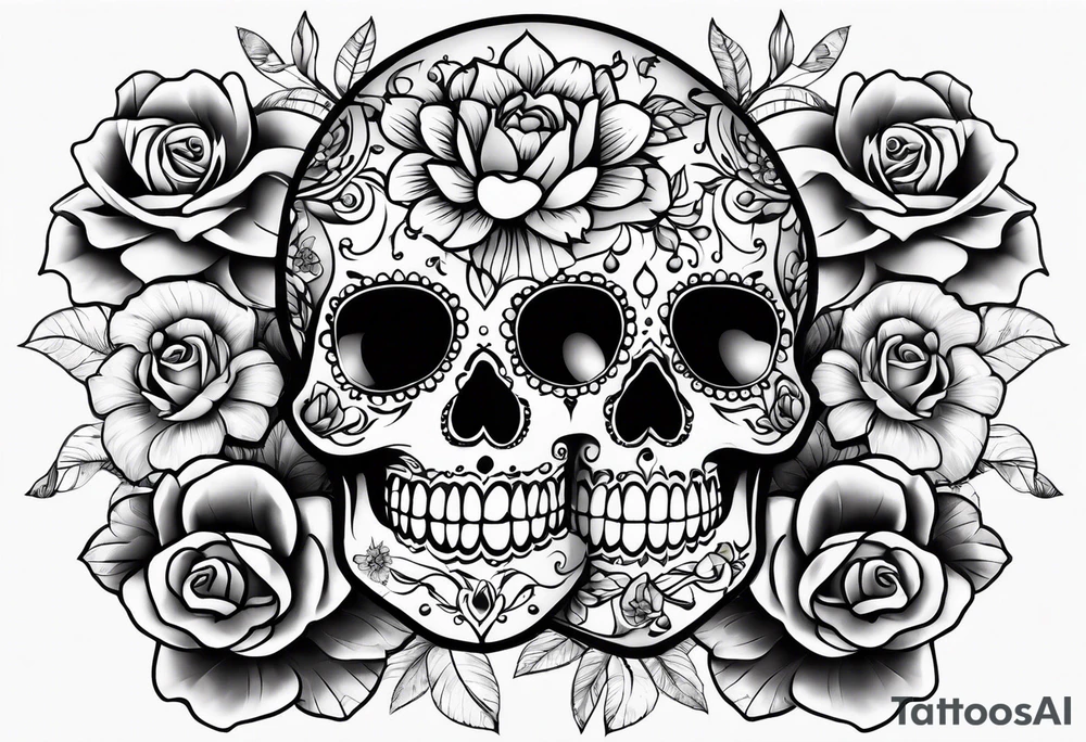 Sugar skull with roses daisies and water lilies for half sleeve down arm tattoo idea