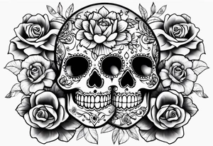 Sugar skull with roses daisies and water lilies for half sleeve down arm tattoo idea