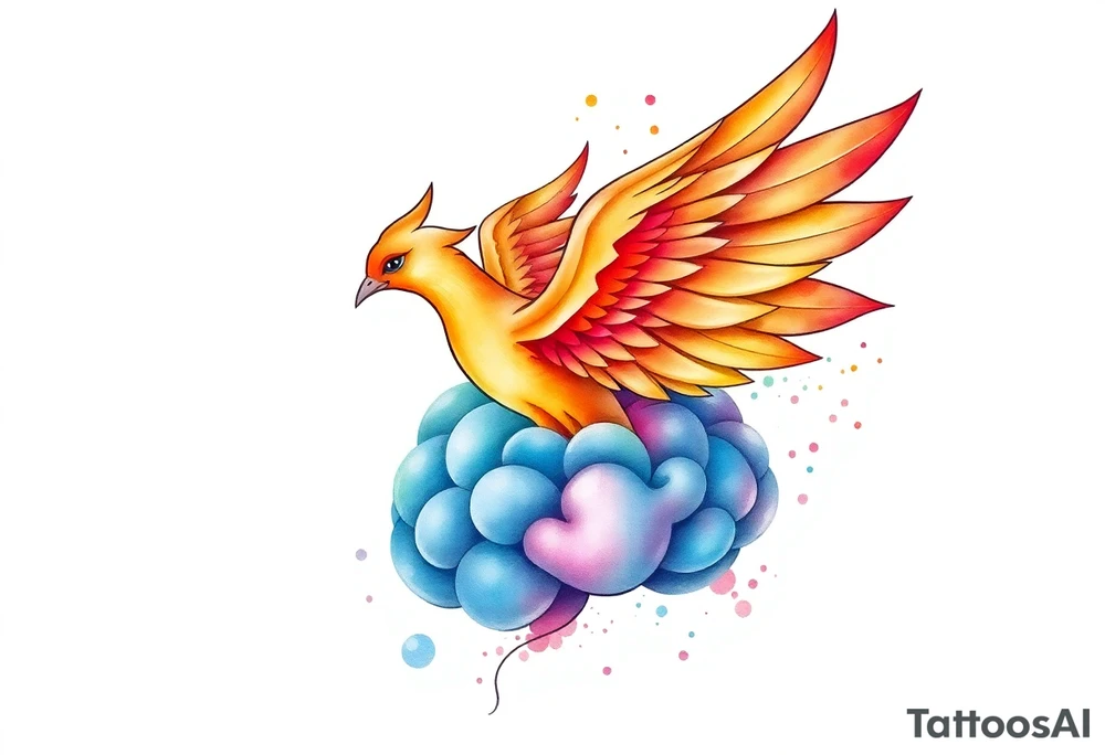 Colorful phoenix flying out of a brain tattoo idea