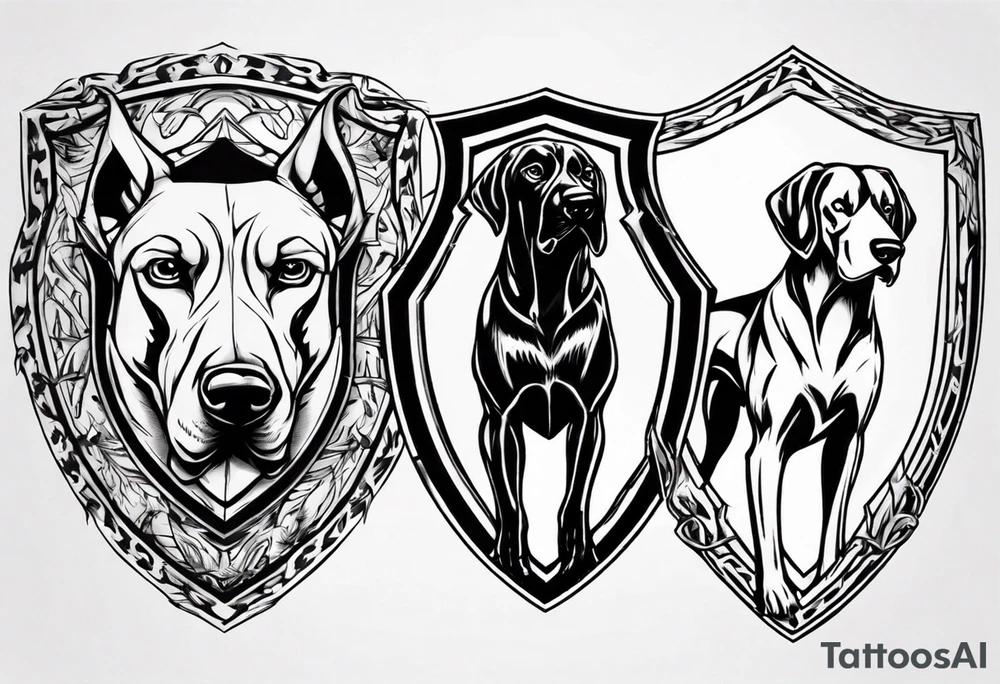 shield with three black hunting hounds tattoo idea