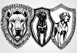 shield with three black hunting hounds tattoo idea