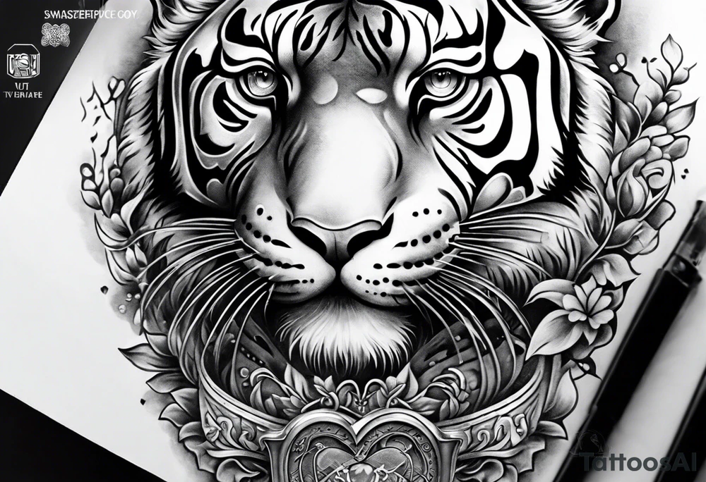 King tiger Hour glass with Brain and heart inside
Full detailed sleeve tattoo idea