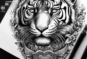 King tiger Hour glass with Brain and heart inside
Full detailed sleeve tattoo idea
