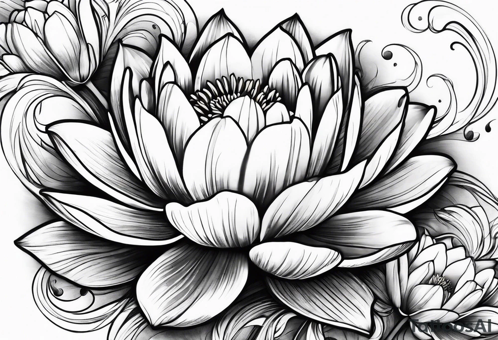 Water lily and tulip blossoms intertwined tattoo idea