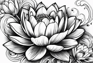 Water lily and tulip blossoms intertwined tattoo idea