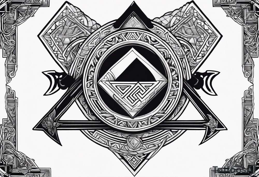 Valhalla stairs sword shield axe Valknut tattoo idea