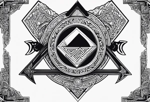 Valhalla stairs sword shield axe Valknut tattoo idea