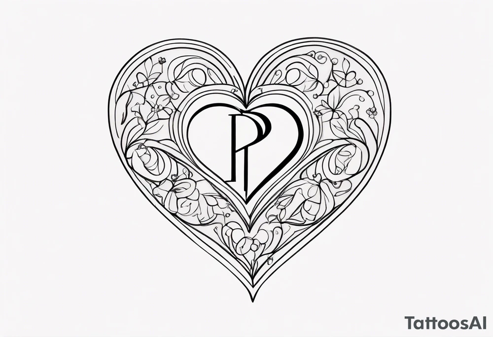 Heart made with letters p and s tattoo idea