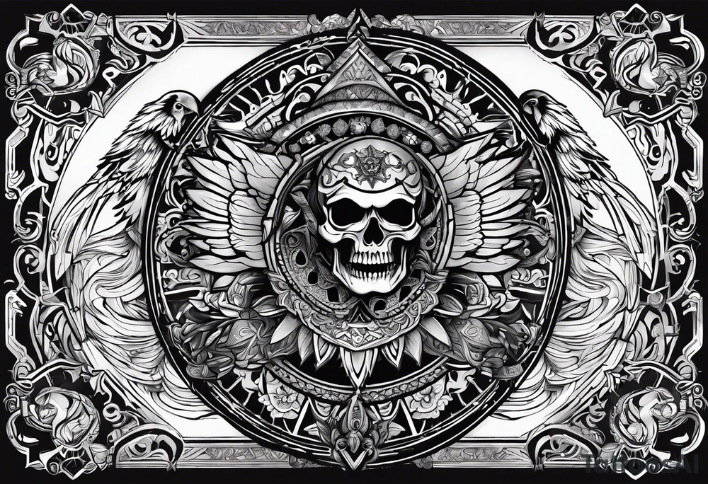 black kali, goddess pirate, pachamama, valkrye, warrior, skull, lotus azul, wing, eagle, zenza resonance, stars tattoo idea