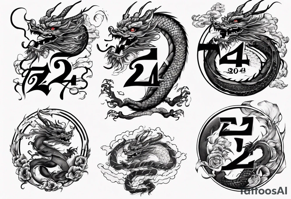 Number 24 with a Chinese dragon around it tattoo idea