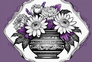 Un vase Grec avec 2 fleurs nénuphars, 1 fleur CHRYSANTHEMUm, et une violette tattoo idea