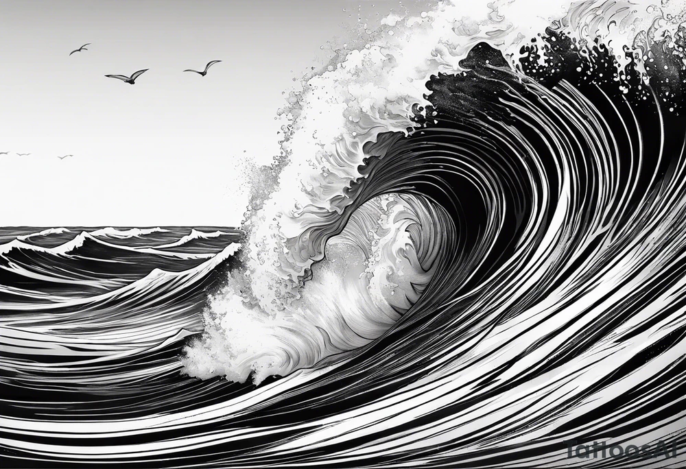 waves;  
"come what may" written underneath; outside forearm not an oval tattoo idea