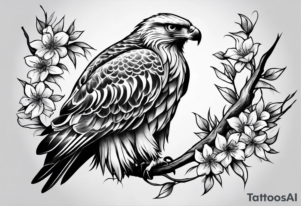Hawk tree flower tattoo idea