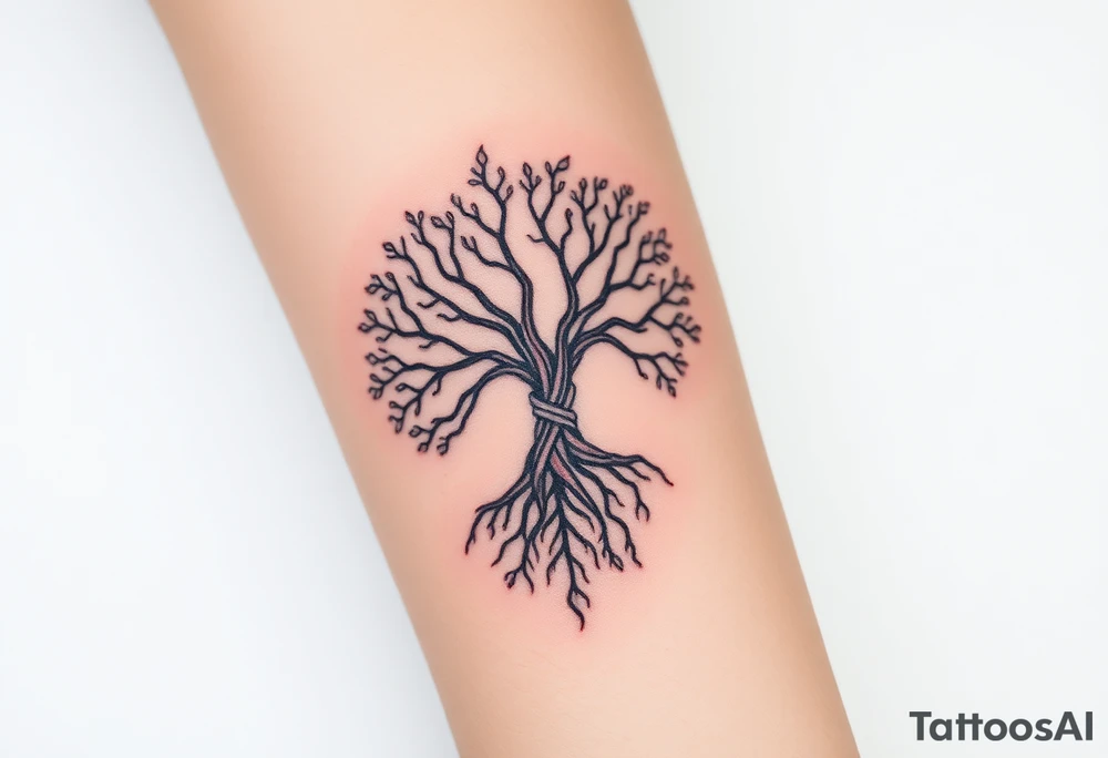 mystical tree of life with cosmic roots and celestial branches tattoo idea