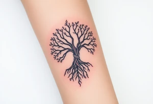 mystical tree of life with cosmic roots and celestial branches tattoo idea