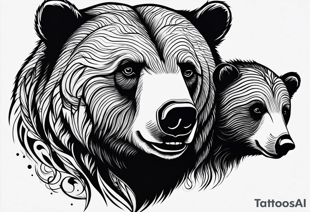 mother bear and cub heads simple tattoo idea