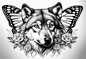 Wolf puppy and butterflies tattoo idea