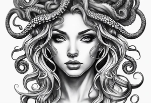 Medusa tattoo with a beautiful face only showing from the nose up. Octopus tentacles for hair tattoo idea