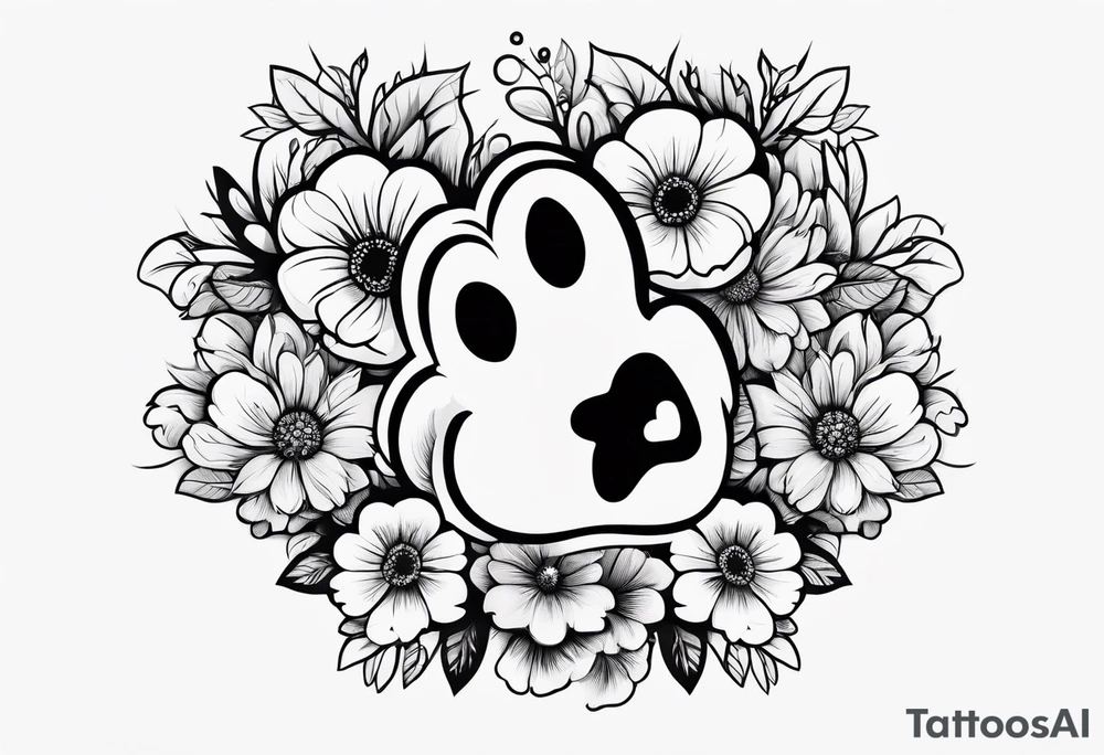 Paw print made of flowers tattoo idea