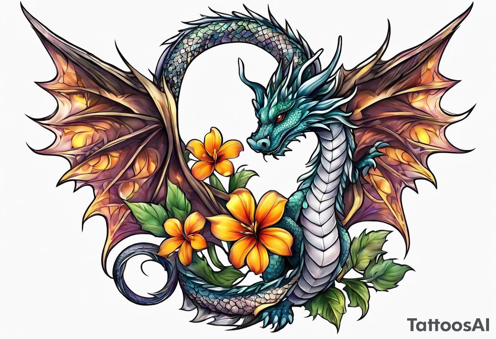 flower, cross, cute dragon tattoo idea