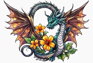 flower, cross, cute dragon tattoo idea
