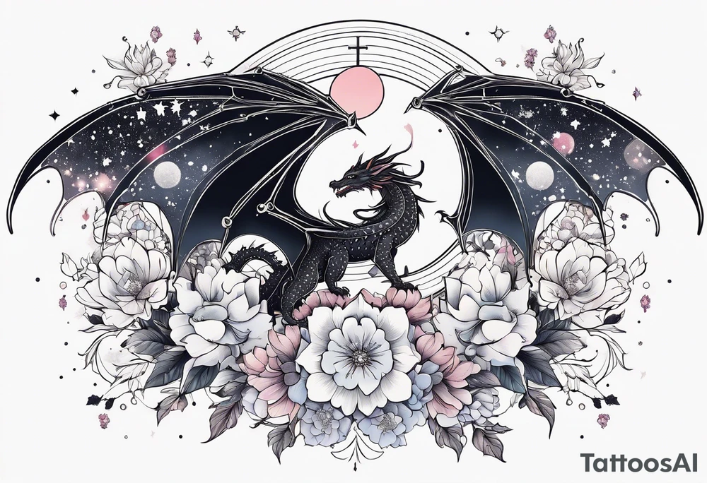 Constellation, wing , snow , cross , dragon female japan kawaii , flower tattoo idea