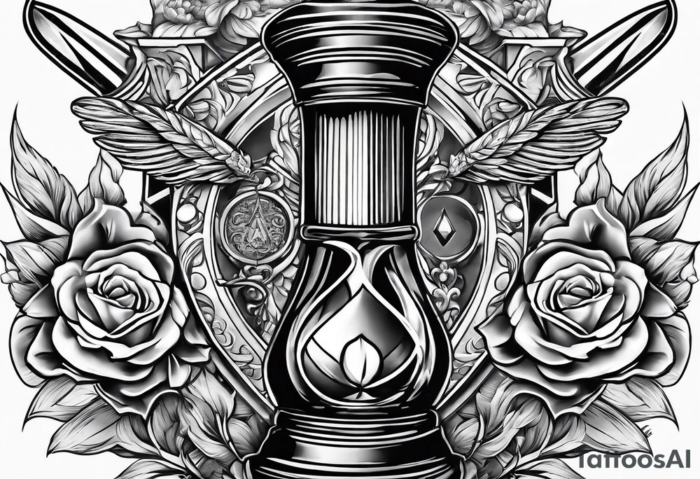 Dagger with hourglass inside tattoo idea