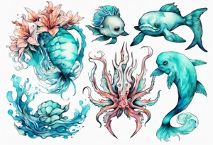 a beautiful feminine turquoise seas creature tattoo idea
