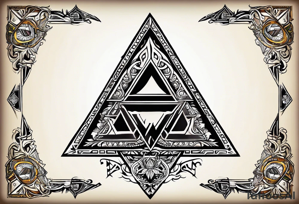 Triforce from the Zelda series with the word courage strength and wisdom tattoo idea