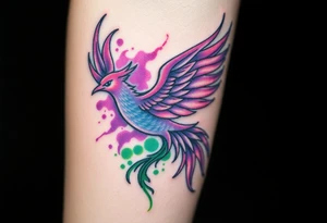 Phoenix with blazing flames with purple and green tattoo idea