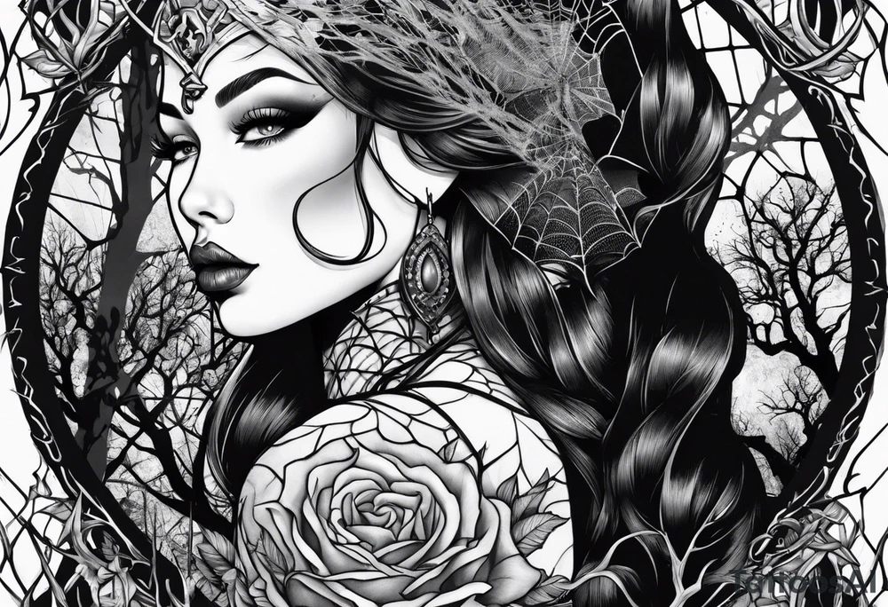 Ailen surrounded by spiderwebs and dead trees tattoo idea Ailen surrounded by spiderwebs and dead trees tattoo idea