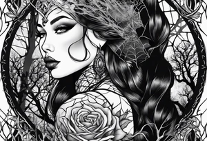 Ailen surrounded by spiderwebs and dead trees tattoo idea