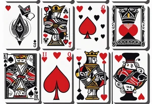 one combined tatto in minimalistic style with icon style three king of spades and icon style one queen of hearts. extreme minimalstic and few lines tattoo idea