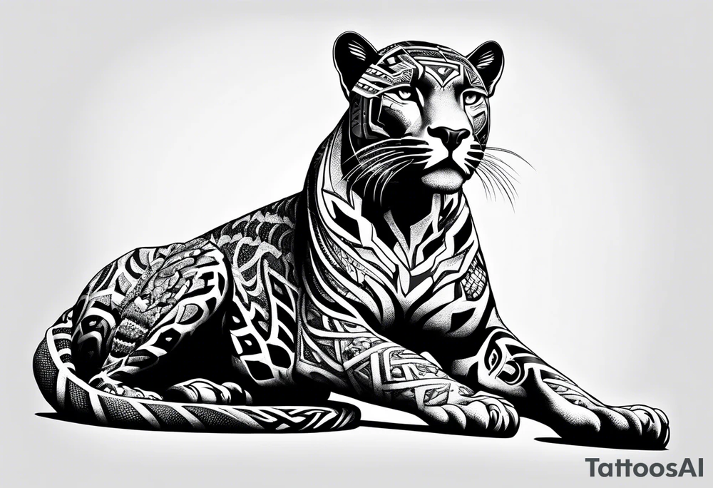 aztec black jaguar with snake tattoo idea
