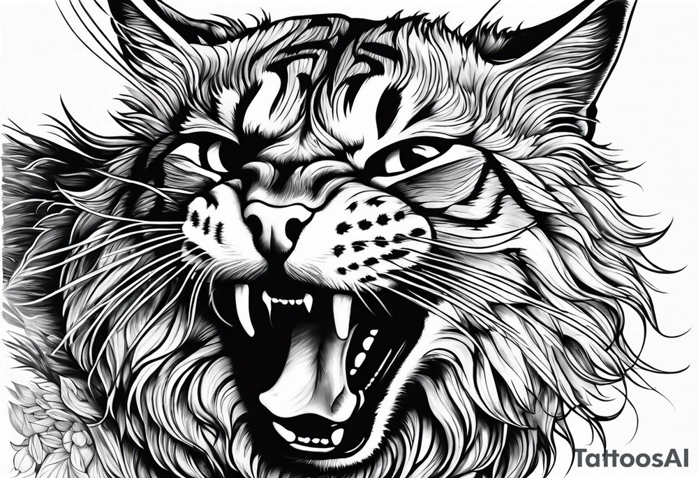 cat roaring or growling tattoo idea