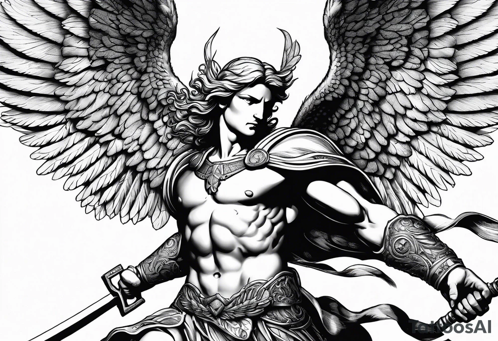 Archangel Michael fighting the skinny / AI for humanity. The archangel is also partially AI tattoo idea