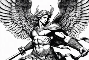 Archangel Michael fighting the skinny / AI for humanity. The archangel is also partially AI tattoo idea