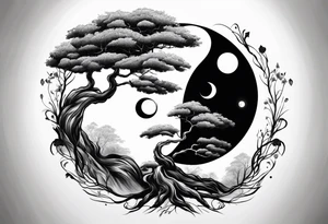 ying yang with a tree tattoo idea