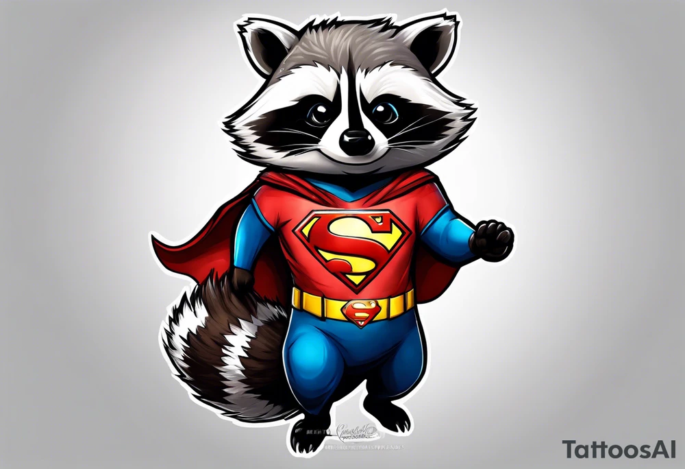 raccoon wearing a Superman t-shirt tattoo idea