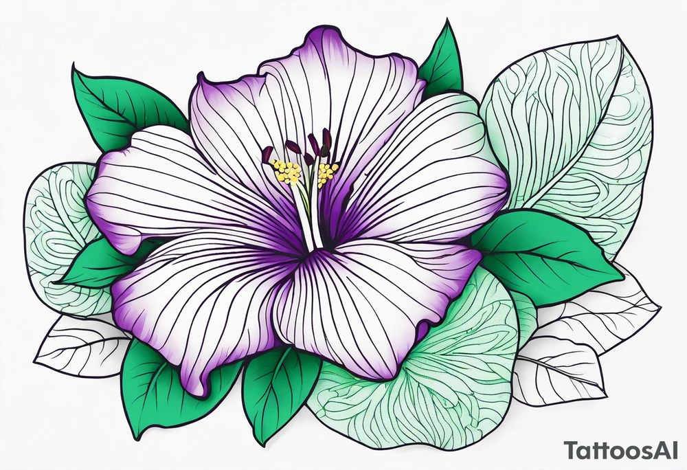 An outline of a rio dipladenia flower with a mist green and purple background tattoo idea