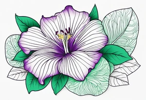 An outline of a rio dipladenia flower with a mist green and purple background tattoo idea