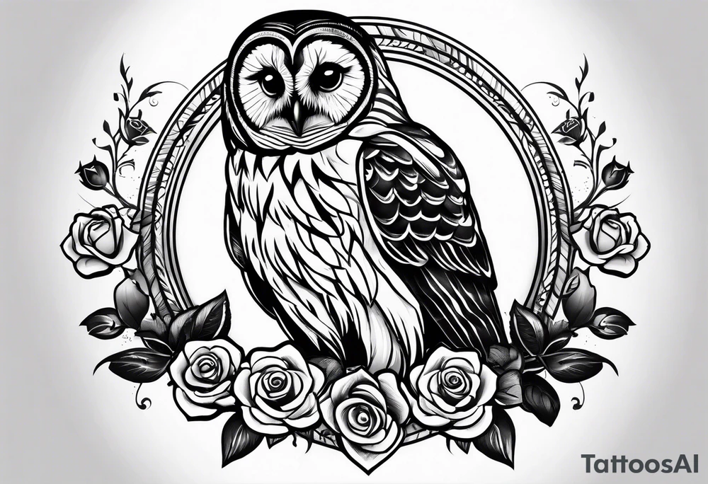 Barred owl with a rose and a heart tattoo idea