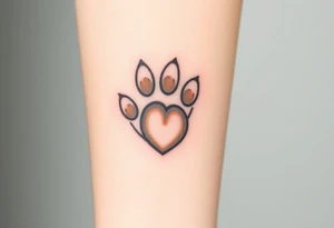 A detailed cat paw with soft fur textures, using natural tones of cream, gray, and light brown for a delicate and cozy feel and heart tattoo idea