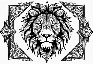 Cross with lion face on one side tattoo idea