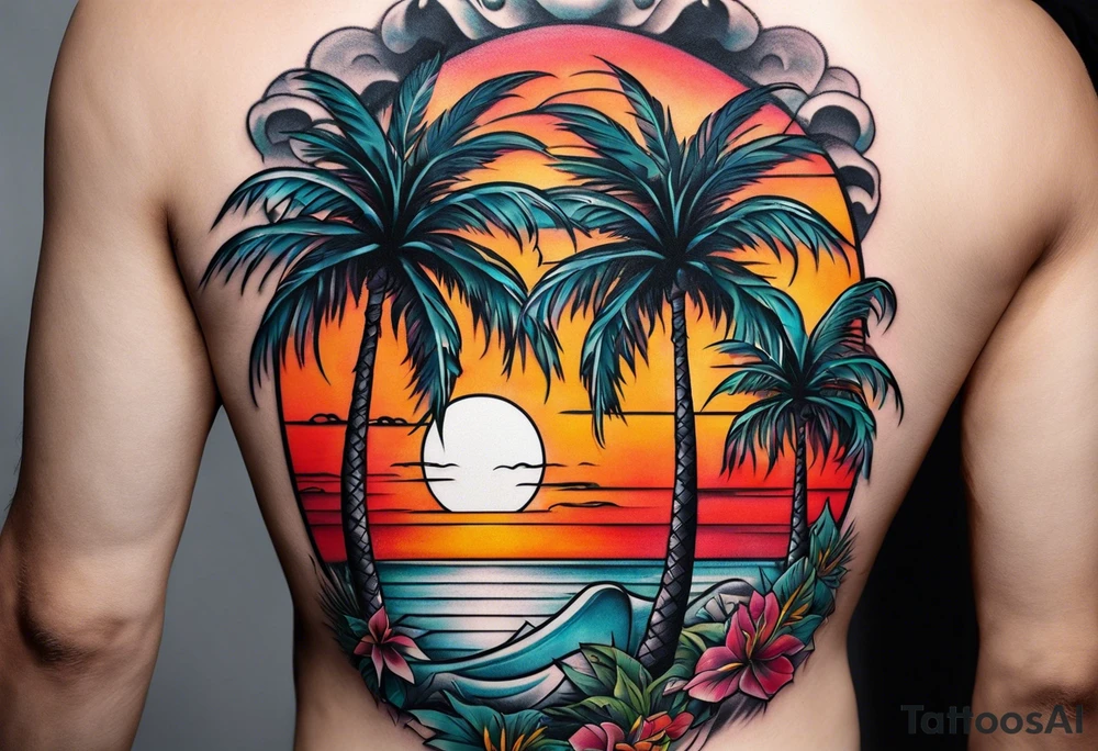 palm tree sleeve tattoo idea